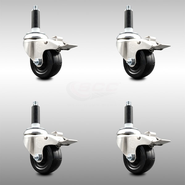 Service Caster 3 Inch 316SS Soft Rubber Swivel 7/8 Inch Expanding Stem Caster Set Lock Brake SCC-SS316TTLEX20S314-SRS-78-4 - main